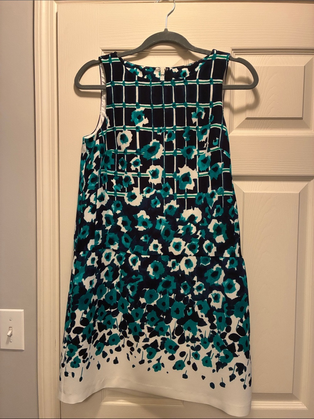Adrianna Papell Teal, Black & White Floral Shift Dress